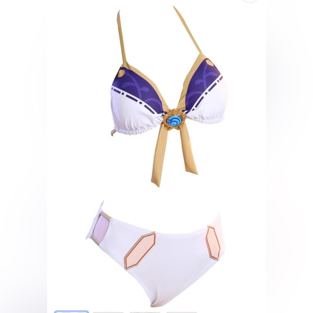 White and Purple Bikini Set